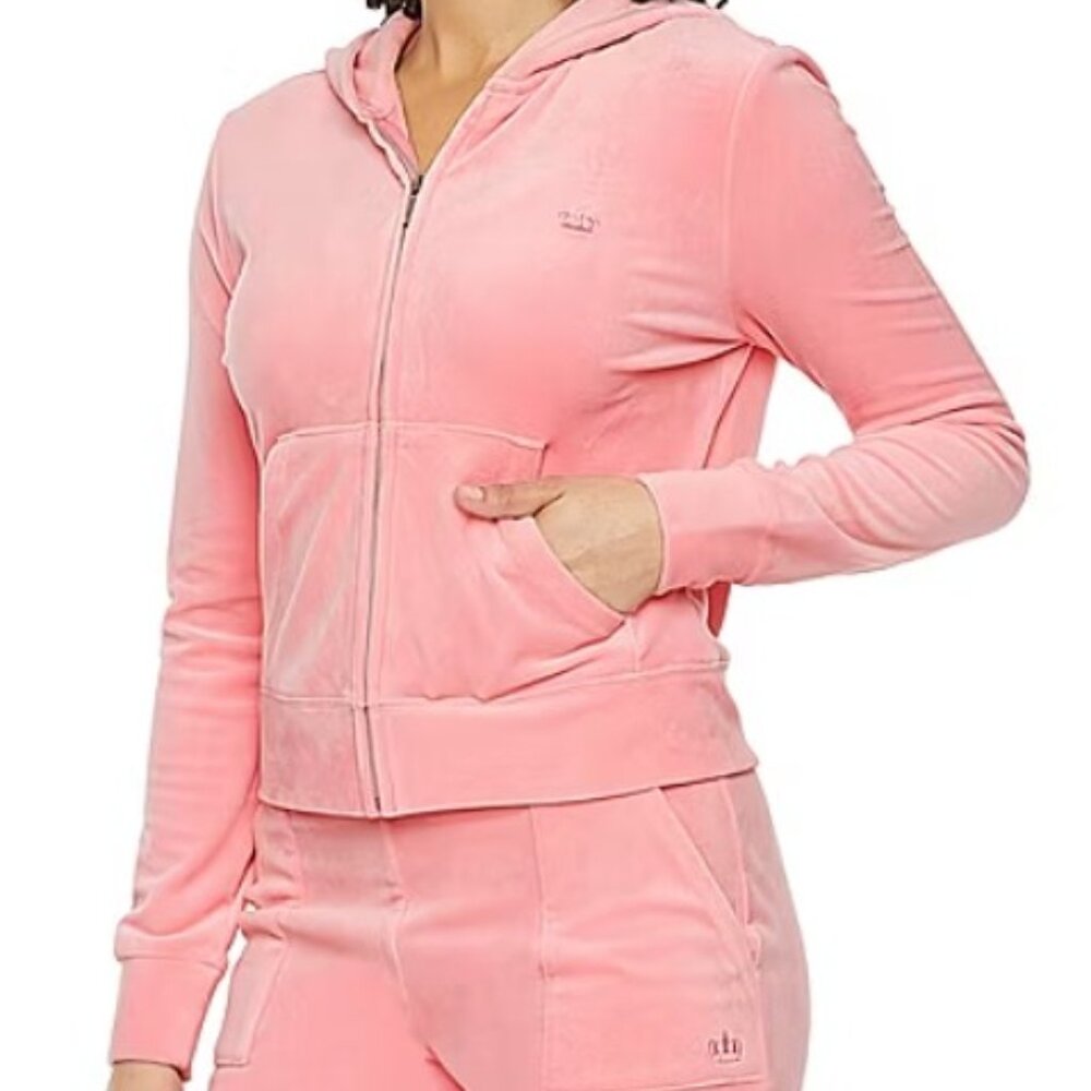 Juicy Couture Pink Velour Tracksuit, 2 pieces, Zip Hoodie Jacket & Pants, Size S